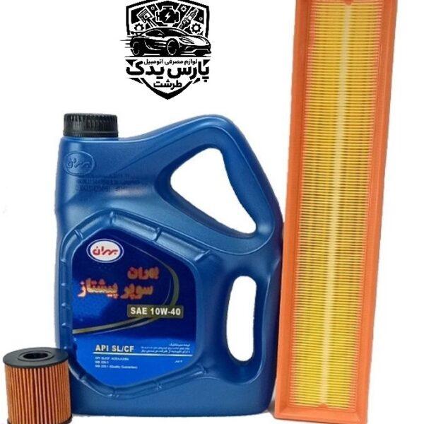 روغن موتور بهران سوپر پیشتاز10w40بهمراه فیلتر روغن و هوای 206-207-رانا TU5