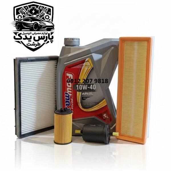 روغن موتور فلومکس 10w40پنج لیتری بهمراه فیلتر روغن و هوای سمند ملی EF7 مناسب دنا-سمند-سورن EF7